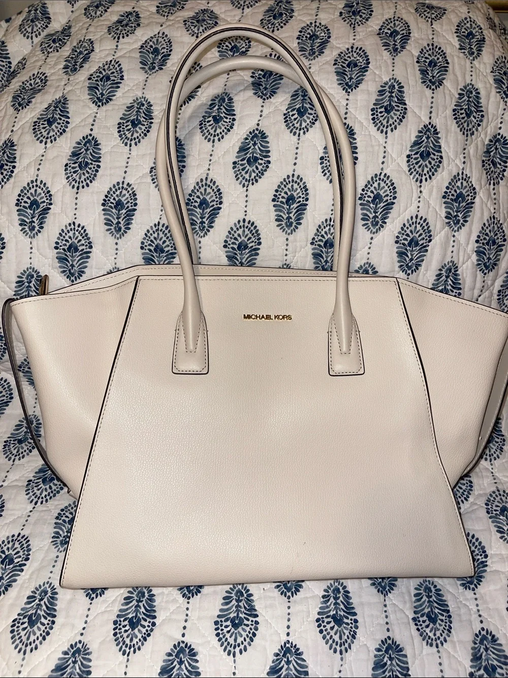 Michael Kors Cream Structured Leather Tote with Gold Logo